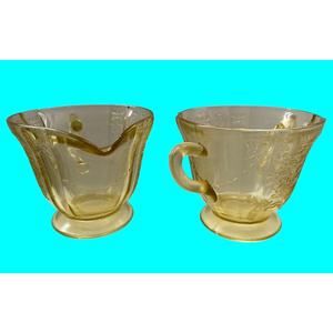 Madrid Cream And Sugar Set Federal Amber Yellow Depression Glass Set Vintage